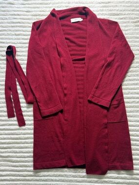 RH Burgundy 100% Cashmere Belted Cardigan Sweater L Long Sleeve Women